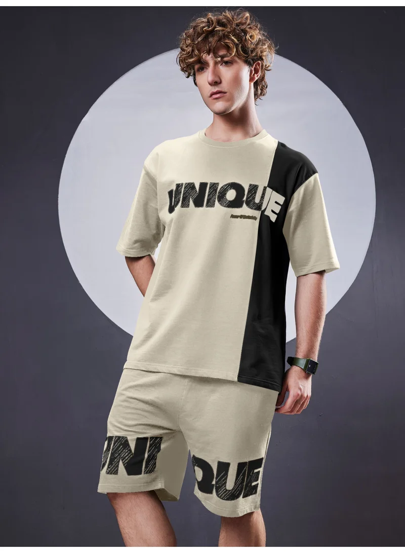 مانياك بدلة رياضية رجالية قطنية فريدة بطبعة بسكويت برقبة مستديرة وأكمام نصفية