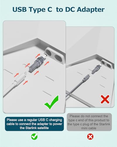 Gunovy 2PCS Starlink Mini Power Adapter USB C to DC Power Cable Adapter for Starlink Mini Accessories Input 20V Type C Male to DC 5.5 x 2.1mm Female Converter Work with 100W PD Source Gray - Image 4