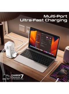 PROMATE Promate Charging Station 70W Multi-Port with USB-C Ports & Quad AC Sockets Universal 2500W, Tower Design Power Strip, 3m Cable Length  - Image 2