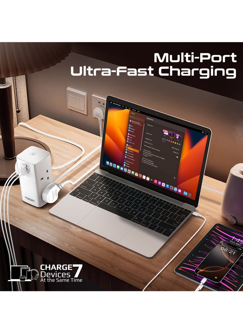 بروميت بروميت محطة شحن  70 وات متعددة المنافذ مع منافذ USB-C, مقابس تيار متردد رباعية عالمية بقوة 2500 وات، تصميم برجي، طول الكابل 3 أمتار  - Image 2