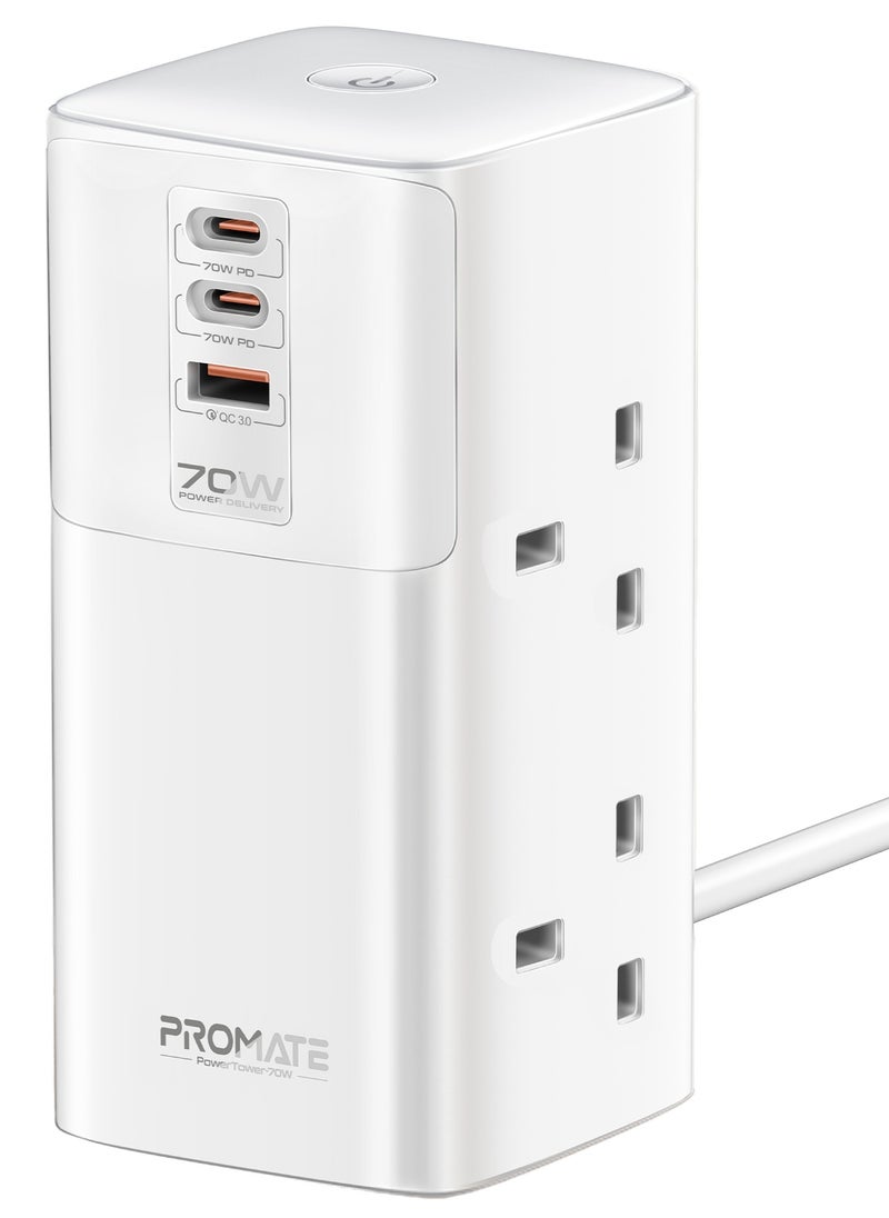 بروميت بروميت محطة شحن  70 وات متعددة المنافذ مع منافذ USB-C, مقابس تيار متردد رباعية عالمية بقوة 2500 وات، تصميم برجي، طول الكابل 3 أمتار  - Image 1