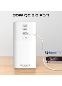 PROMATE Promate Charging Station 70W Multi-Port with USB-C Ports & Quad AC Sockets Universal 2500W, Tower Design Power Strip, 3m Cable Length  - Image 5