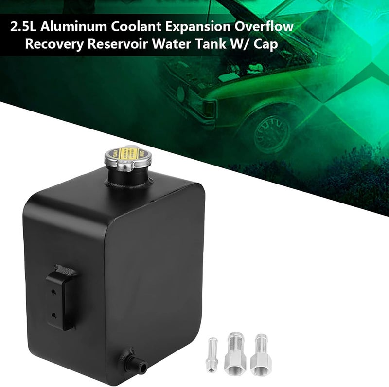 2.5L Aluminum Coolant Expansion Overflow Recovery Reservoir Tank, Universal Radiator Overflow Bottle with Cap, Black Powder Coated for Car Engine Cooling System - Image 3