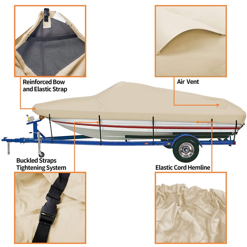 iCOVER Trailerable Boat Cover- 16'-18.5' 800D Water Proof Heavy Duty, Fits V-Hull, Fish&Ski, Pro-Style, Fishing, Utiltiy, Runabout, Bass Boats, up to 16ft-18.5ft Long X 94" Wide - Image 1