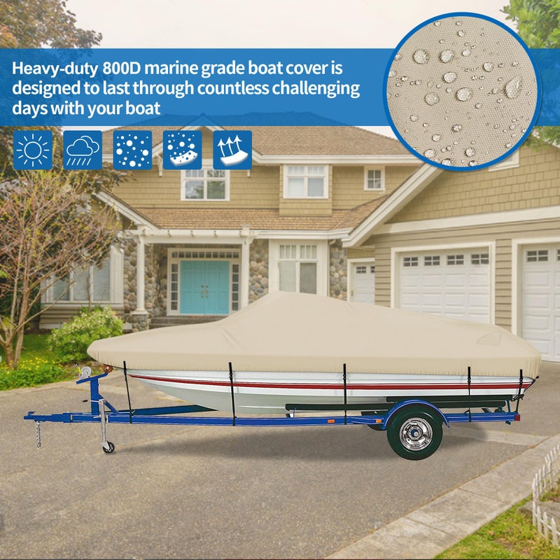 iCOVER Trailerable Boat Cover- 16'-18.5' 800D Water Proof Heavy Duty, Fits V-Hull, Fish&Ski, Pro-Style, Fishing, Utiltiy, Runabout, Bass Boats, up to 16ft-18.5ft Long X 94" Wide - Image 3