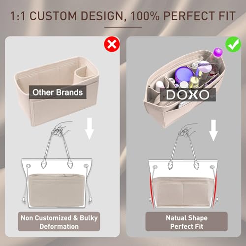 Doxo منظم حقيبة دوكسو insert حقيبة يد توت حقيبة مصنوعة من الفelt تناسب L Neverfull GM وشكل القاعدة مجموعة 2 قطعة (X-Large، بيج-تركيبة) - Image 5