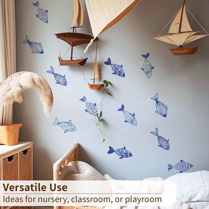 astrkiz Under The Sea Wall Decals Peel and Stick Vinyl Ocean Fish Wall Stickers for Kids Bedroom Playroom Decals Wall Art Sticker Decor for Nursery Classroom Bathroom Blue Fish - Image 5