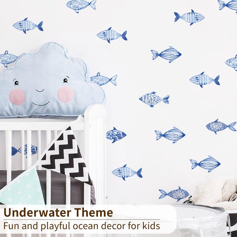 astrkiz Under The Sea Wall Decals Peel and Stick Vinyl Ocean Fish Wall Stickers for Kids Bedroom Playroom Decals Wall Art Sticker Decor for Nursery Classroom Bathroom Blue Fish - Image 3