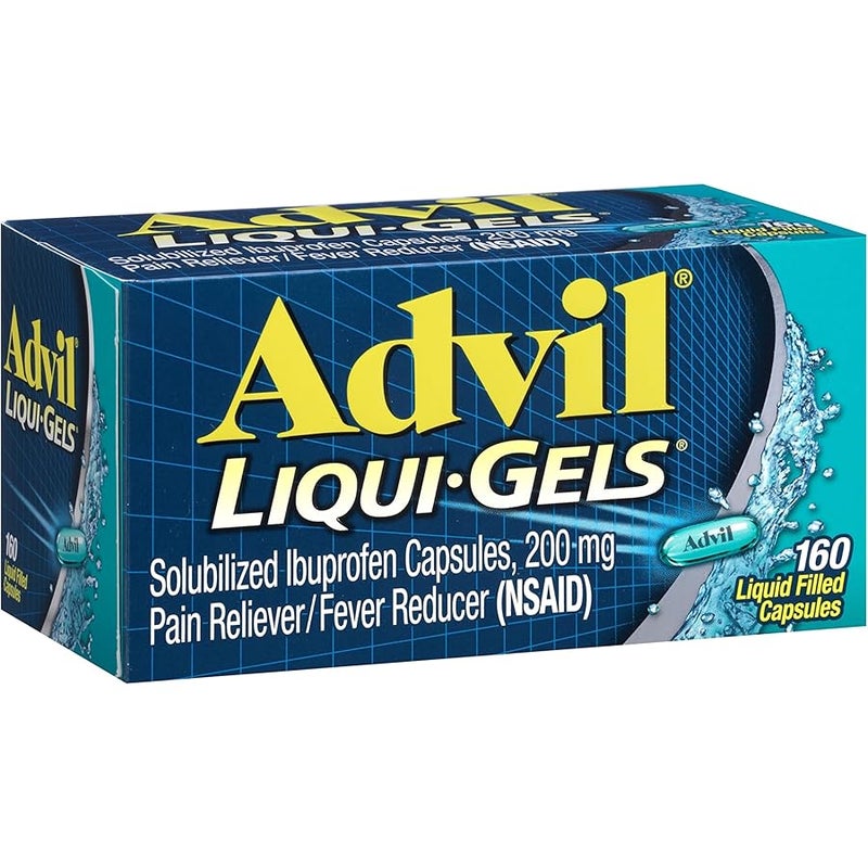 Advil Liqui-Gels Pain Reliever and Fever Reducer, Pain Medicine for Adults with Ibuprofen 200mg for Headache, Backache, Menstrual Pain and Joint Pain Relief - 160 Liquid Filled Capsules - Image 1