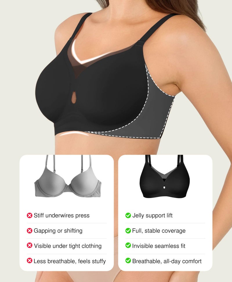 Popilush Tshirt Bras for Women No Underwire Supportive Mesh Bra Seamless Push Up Full Coverage Everyday Bralettes Black - Image 4