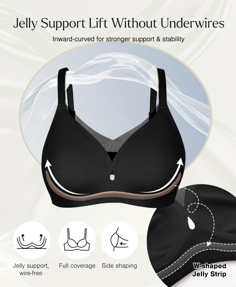 Popilush Tshirt Bras for Women No Underwire Supportive Mesh Bra Seamless Push Up Full Coverage Everyday Bralettes Black - Image 2