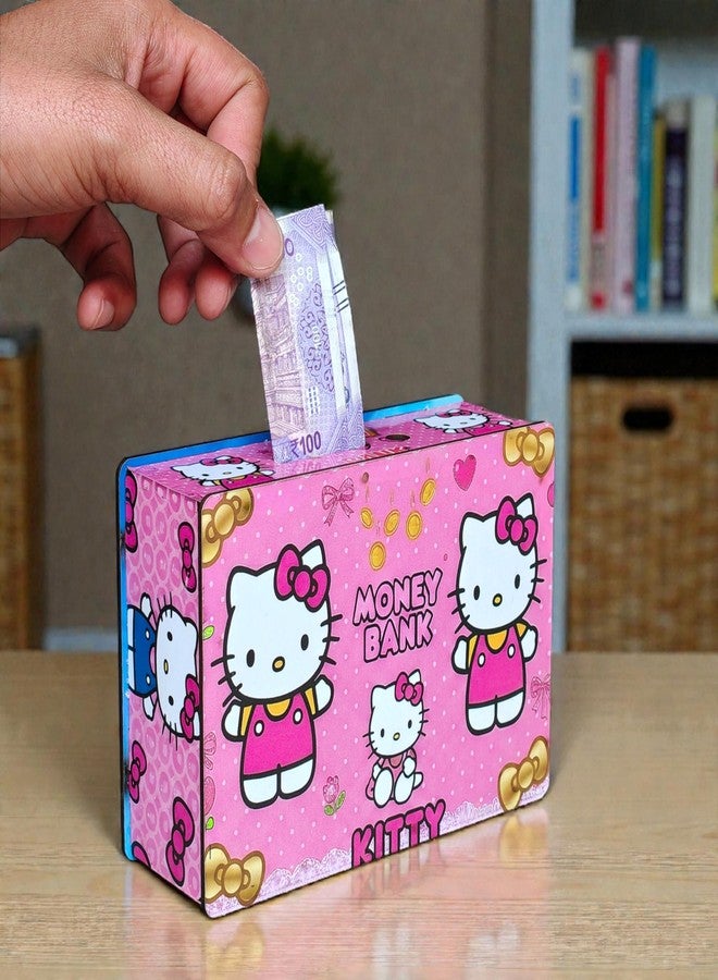 Karni Craft- Hello Kitty ₹5000 Saving Challenge Money Bank for Kids | Wooden Piggy Bank for GirlsCute Kitty Coin & Cash Collection Box | Birthday Gift for Children - Image 2