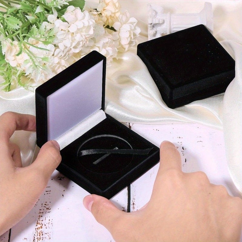 2 Pcs Velvet Coin Display Case Black Challenge Coin Storage Box For Commemorative Coins Medals 45mm 1 Slot - Image 1