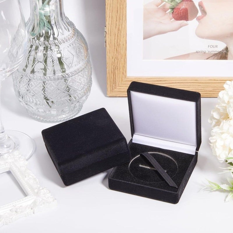 2 Pcs Velvet Coin Display Case Black Challenge Coin Storage Box For Commemorative Coins Medals 45mm 1 Slot - Image 5