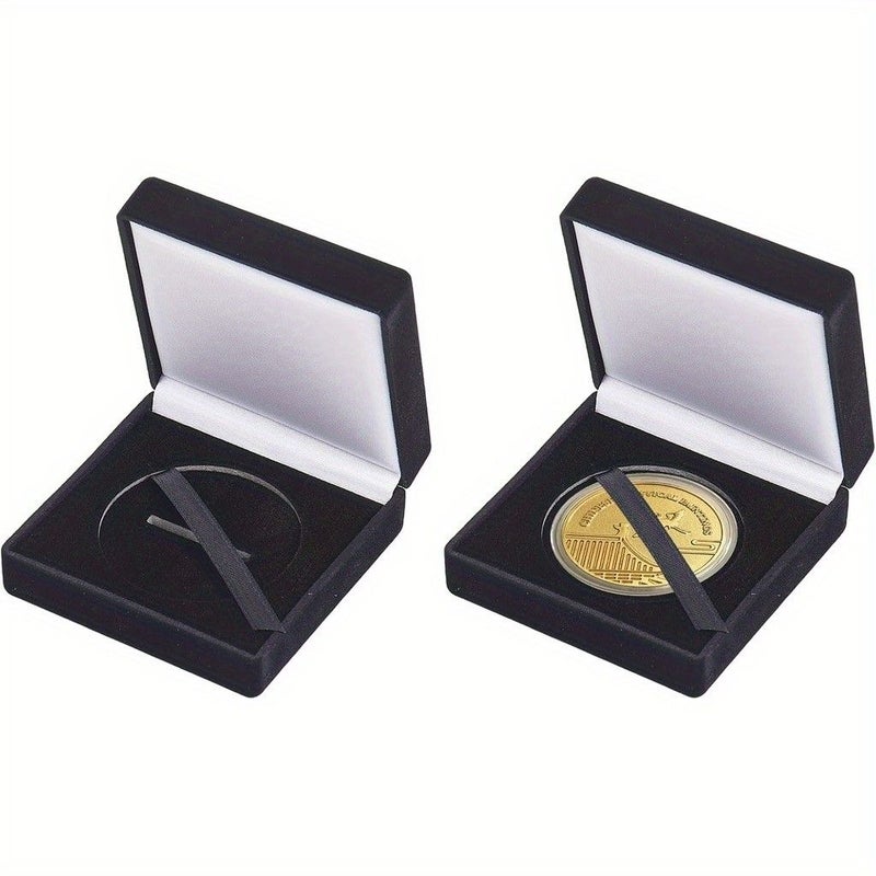 2 Pcs Velvet Coin Display Case Black Challenge Coin Storage Box For Commemorative Coins Medals 45mm 1 Slot - Image 2
