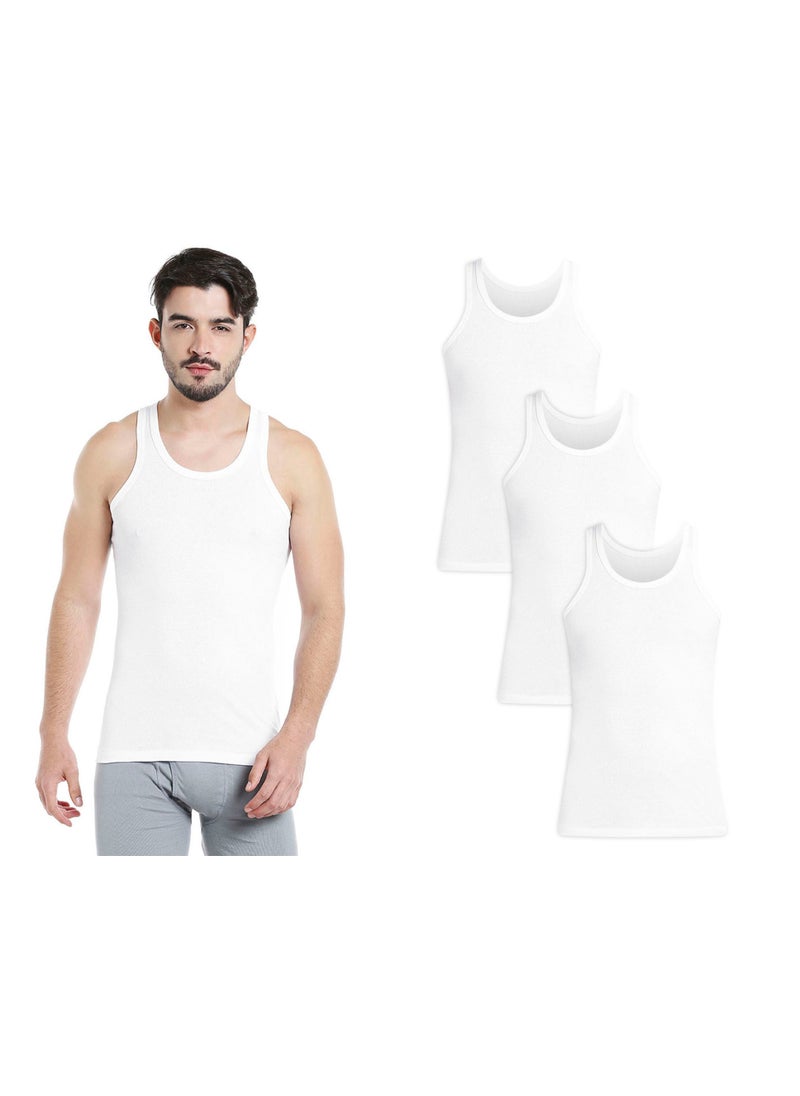 BYC MEN'S COTTON VEST (PACK OF 3) - WHITE  - Image 1