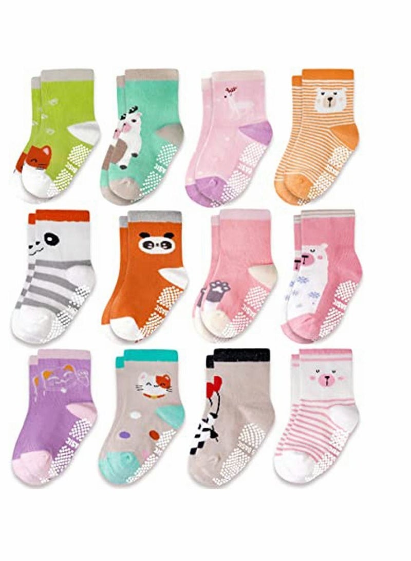 Y&D Socks, Cartoon Children's Non-slip Floor Girls Toddler Grip Boys for Kids Anti Skid, 12 Pack - Image 1