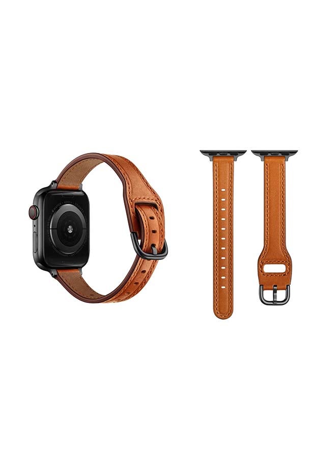 Perfii Buckle Tee Leather Replacement Band for Apple Watch Series 6/SE/5/4/3/2/1 40/38mm Brown - Image 2