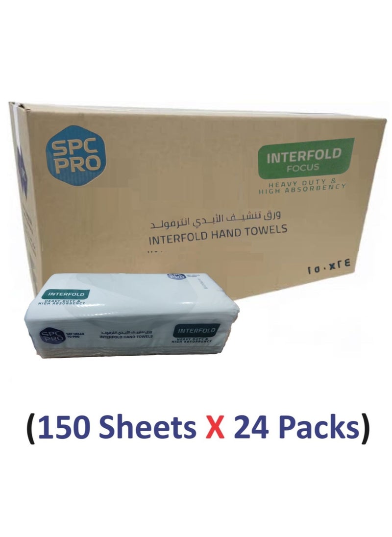 SPC SPC PRO High quality Interfold Tissues 150 Sheets Carton (24 Packs)  - Image 1