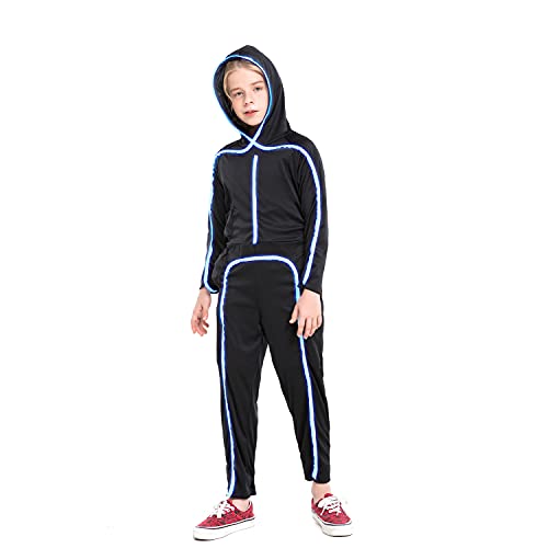 HSCTEK Light Up Stick Figure Costume Kids, Led Stick Man Costumes Child Boys Girls, Halloween Glow in Dark Stickman Cosplay Toddler(Ice Blue, 4) - Image 2