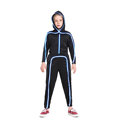 HSCTEK Light Up Stick Figure Costume Kids, Led Stick Man Costumes Child Boys Girls, Halloween Glow in Dark Stickman Cosplay Toddler(Ice Blue, 4) - Image 4