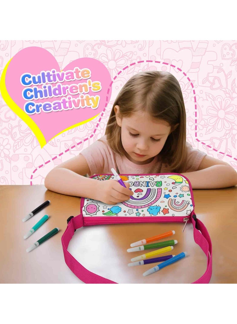 أديلي حقيبة تلوين DIY مع 12 قلم ألوان، حقيبة جرافيتي للأشغال اليدوية والفنون، هدية إبداعية للبنات - Image 4