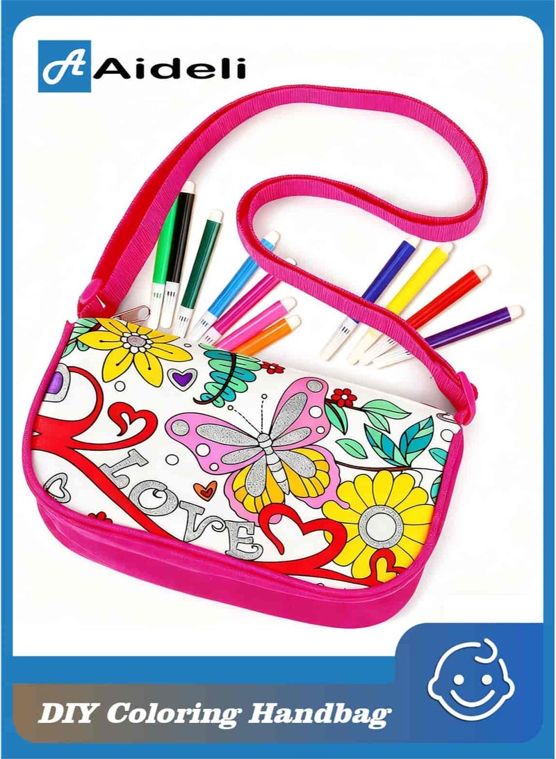 أديلي حقيبة تلوين DIY مع 12 قلم ألوان، حقيبة جرافيتي للأشغال اليدوية والفنون، هدية إبداعية للبنات - Image 1