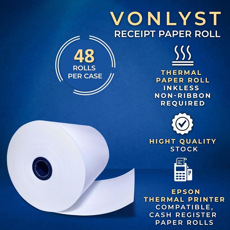 Vonlyst 3 1/8 x 230 Thermal Paper Receipt Roll for Epson Printer (Pack 48 rolls) - Image 5