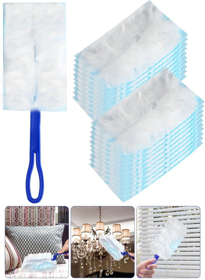 Duster Refills, 20 Pcs Microfiber Duster Refills Heavy Duty Static Dust Removal Brush with 1 Handles for Blinds Fans Furniture Multi-Surface Dusting  - Image 1