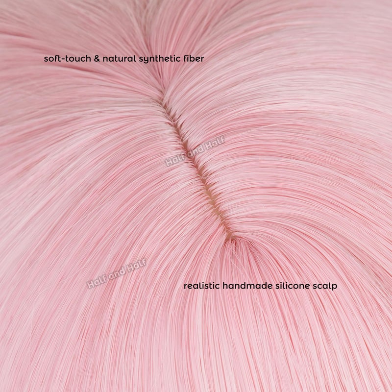 Half and Half Mado-ka Cosplay Wig Pink Anime Ponytail Wigs with Bangs Short Light Pink Cute Lolita Twin Tails Wig for Women Halloween Party Costumes - Image 4