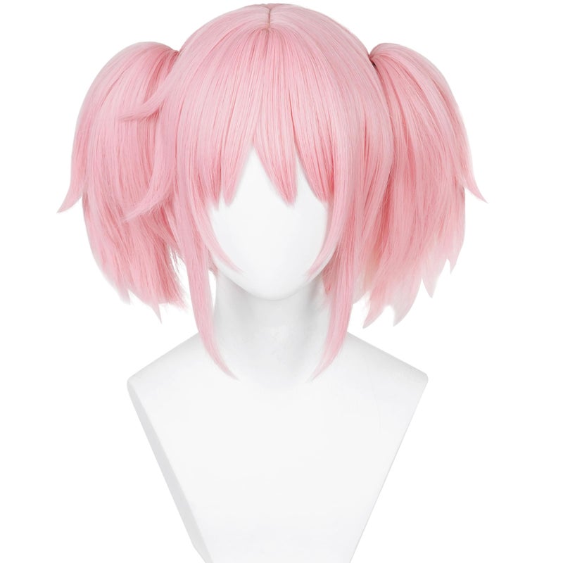 Half and Half Mado-ka Cosplay Wig Pink Anime Ponytail Wigs with Bangs Short Light Pink Cute Lolita Twin Tails Wig for Women Halloween Party Costumes - Image 1