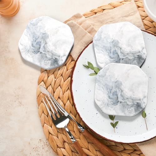 UMIRRO Ceramic Stone Coasters for Drinks Absorbent with Holder for Wooden Coffee Table, Stoneware Cup Coasters for Iced Cold or Hot Drinks, White Marble Style, Gold, 4" Set of 6 - Image 2