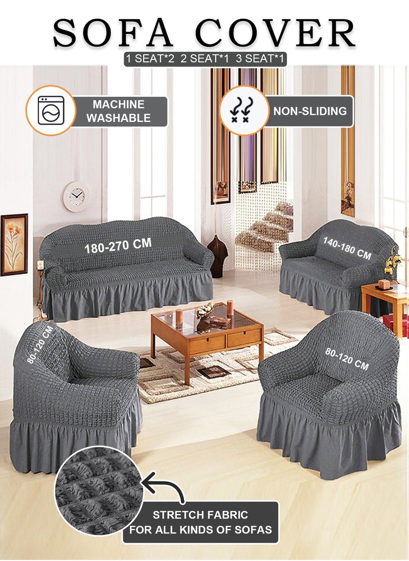Arabest Sofa Cover Set, 4 piece 7 seater（3+2+1+1） Multifunctional Sofa Slipcover, Couch Cover  Furniture Protector Cover, Washable High Elastic Durable  with Skirt, for Living Room for Bed Room (Dark Grey)  - Image 1