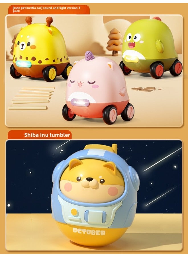 Creative Toy Car For Kidsren 1-3 Years Old Baby 2 Inertia Pull Back Car 6 Months Old Baby 0 Toddler Boys And Girls-Specifications:[sound And Light 3 Pieces] Cute Pet Inertial Car + Shiba Inu Tumbler - Image 1