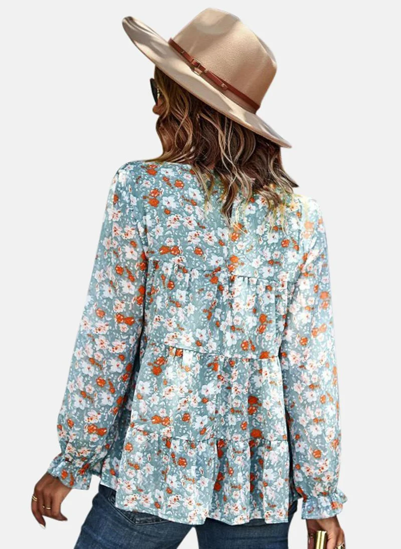 يونيكي Green Round Neck Printed Top