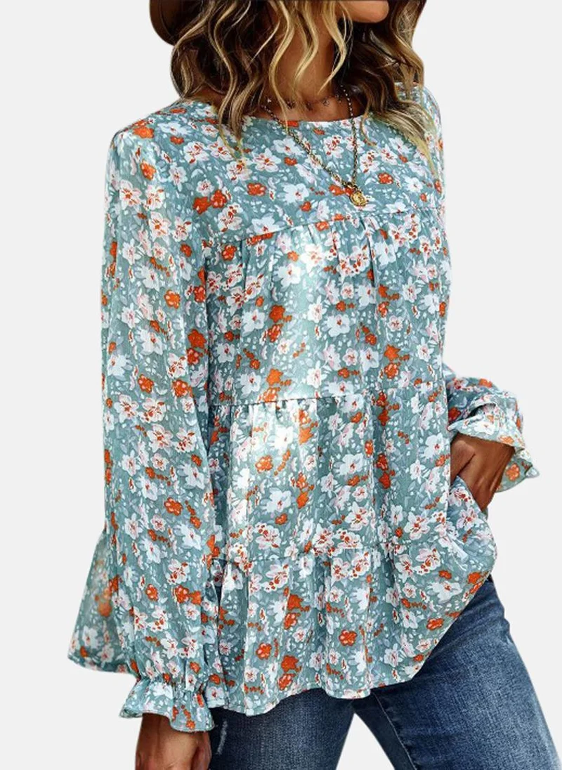يونيكي Green Round Neck Printed Top