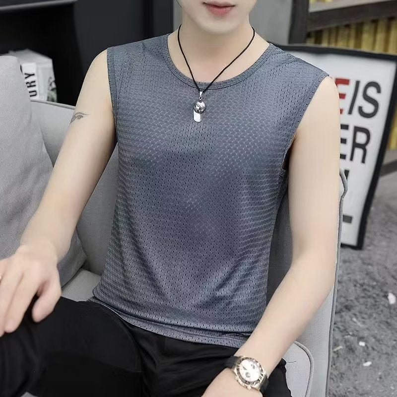 Sports Vest Sleeveless T-shirt Men's Round Neck All-match Mesh Large Size Waistcoat Vest Summer Sports Basketball Undershirt - Image 2