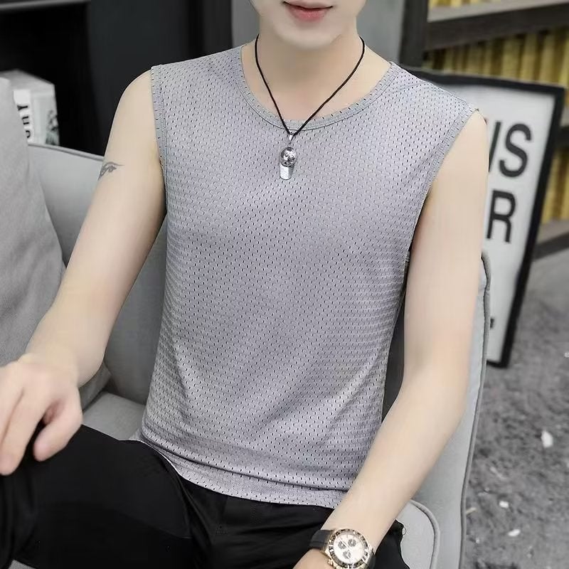 Sports Vest Sleeveless T-shirt Men's Round Neck All-match Mesh Large Size Waistcoat Vest Summer Sports Basketball Undershirt - Image 4