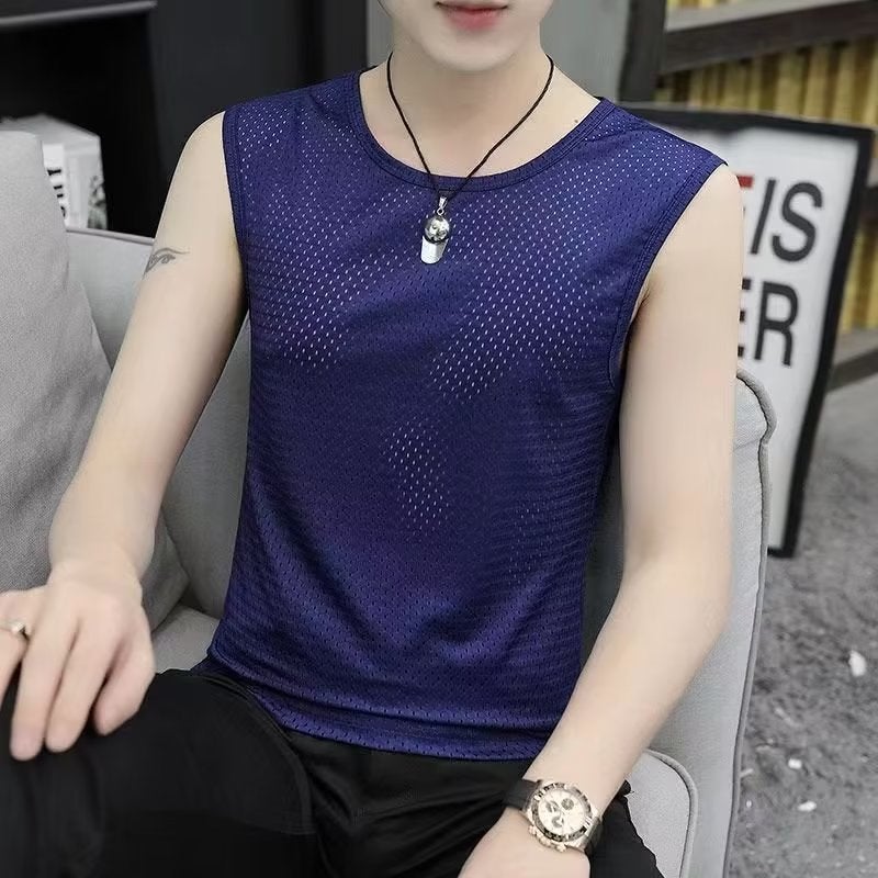 Sports Vest Sleeveless T-shirt Men's Round Neck All-match Mesh Large Size Waistcoat Vest Summer Sports Basketball Undershirt - Image 3