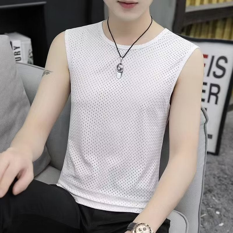 Sports Vest Sleeveless T-shirt Men's Round Neck All-match Mesh Large Size Waistcoat Vest Summer Sports Basketball Undershirt - Image 1