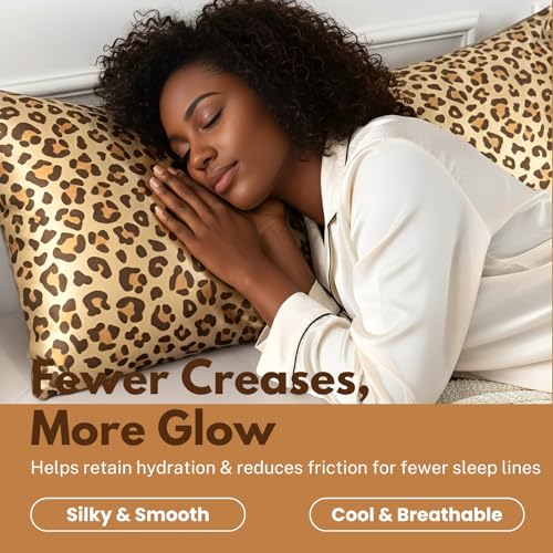 LCBD Satin Body Pillow Case for Hair and Skin, Gold Leopard Printed Silk Satin Body Pillowcase Cover, 20x54 Cheetah Print Body Cooling Pillow Cover with Envelope Closure - Image 2