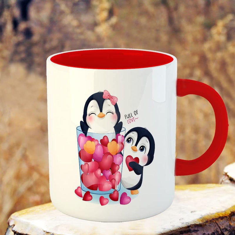 YaaNaa Printed Valentine Day Coffee Mug Penguin Heart Valentine Gift for Womens Girls Couples Loved Ones Mens Boys Friend R4380RD - Image 3