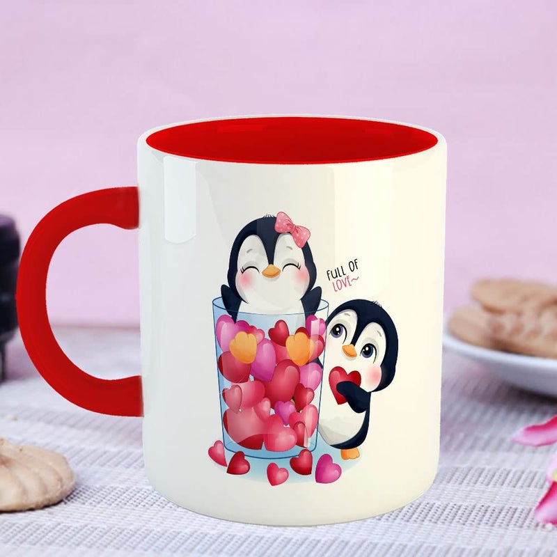 YaaNaa Printed Valentine Day Coffee Mug Penguin Heart Valentine Gift for Womens Girls Couples Loved Ones Mens Boys Friend R4380RD - Image 2