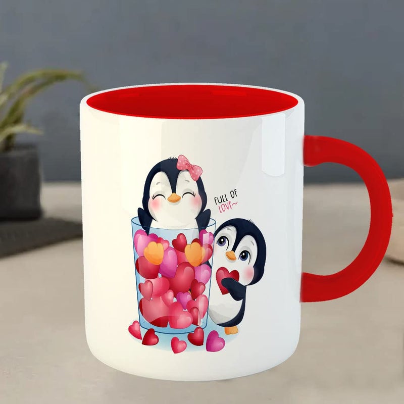 YaaNaa Printed Valentine Day Coffee Mug Penguin Heart Valentine Gift for Womens Girls Couples Loved Ones Mens Boys Friend R4380RD - Image 4