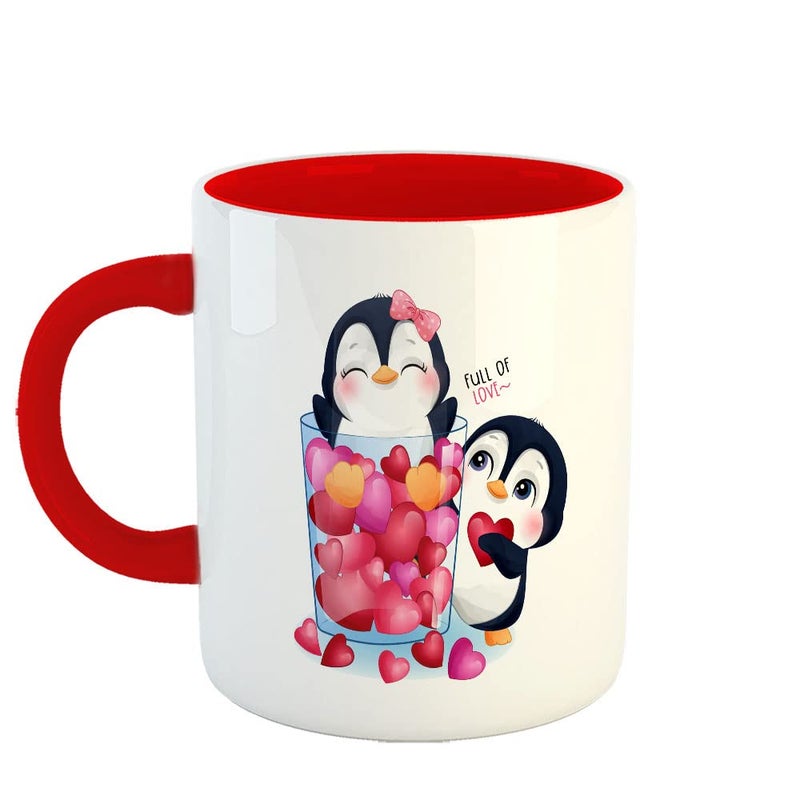 YaaNaa Printed Valentine Day Coffee Mug Penguin Heart Valentine Gift for Womens Girls Couples Loved Ones Mens Boys Friend R4380RD - Image 1