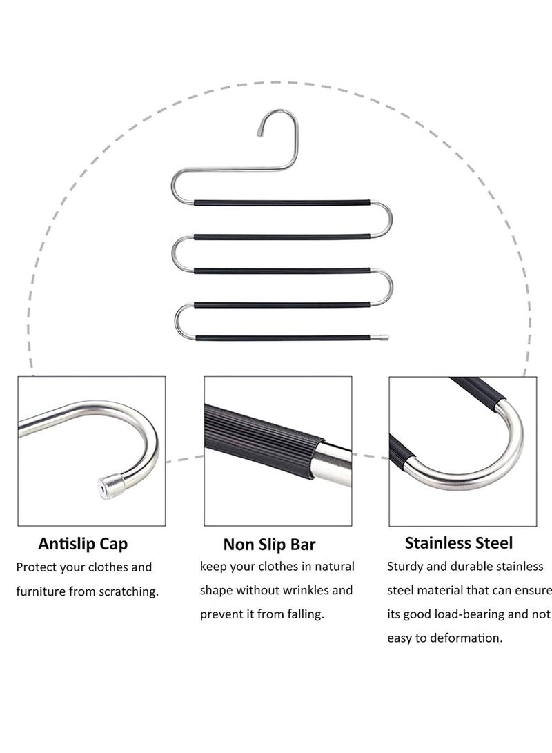 LEDIN 3 Pack Pants Hangers Non Slip S-Shaped 5 Layers Stainless Steel Clothes Hangers Closet Storage Organizer Multi Space Saving Hanger for Pants Jeans Belt Tie Scarf (Sliver)  - Image 3
