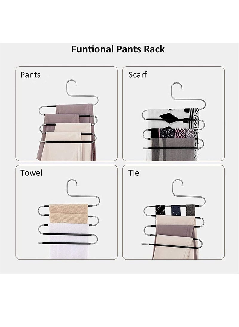 LEDIN 3 Pack Pants Hangers Non Slip S-Shaped 5 Layers Stainless Steel Clothes Hangers Closet Storage Organizer Multi Space Saving Hanger for Pants Jeans Belt Tie Scarf (Sliver)  - Image 5