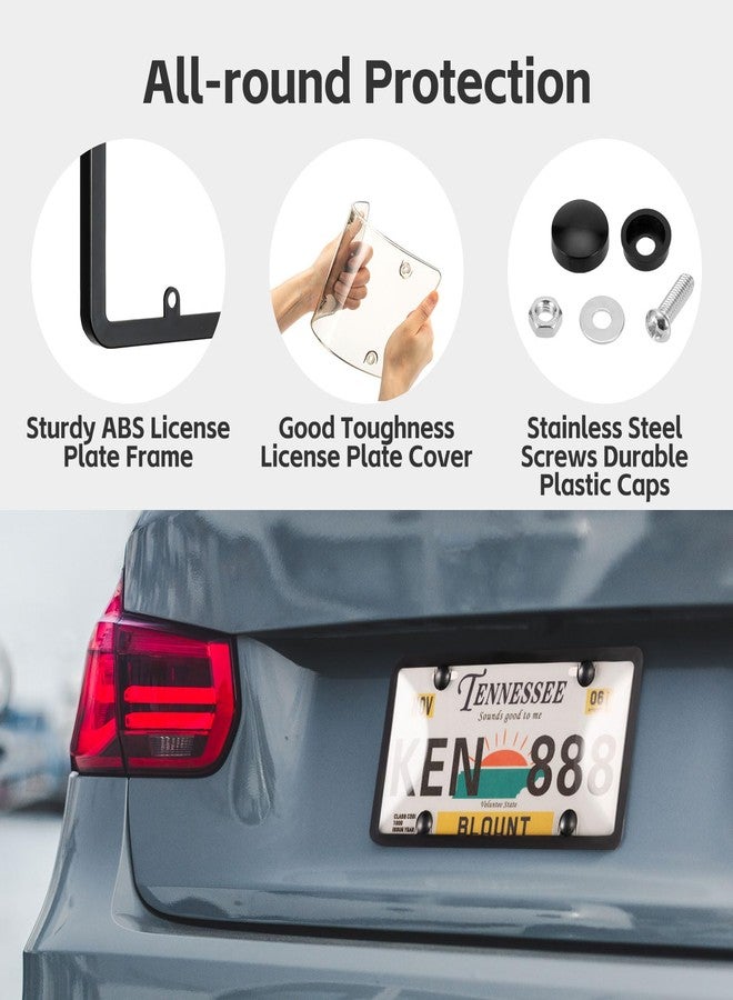 Tzuoen License Plate Cover & Frames, 2 Pack Clear License Plate Protector, ABS Car Front/Rear License Plate Frame with Screws Caps, Fit Any Standard US Plates - Image 2