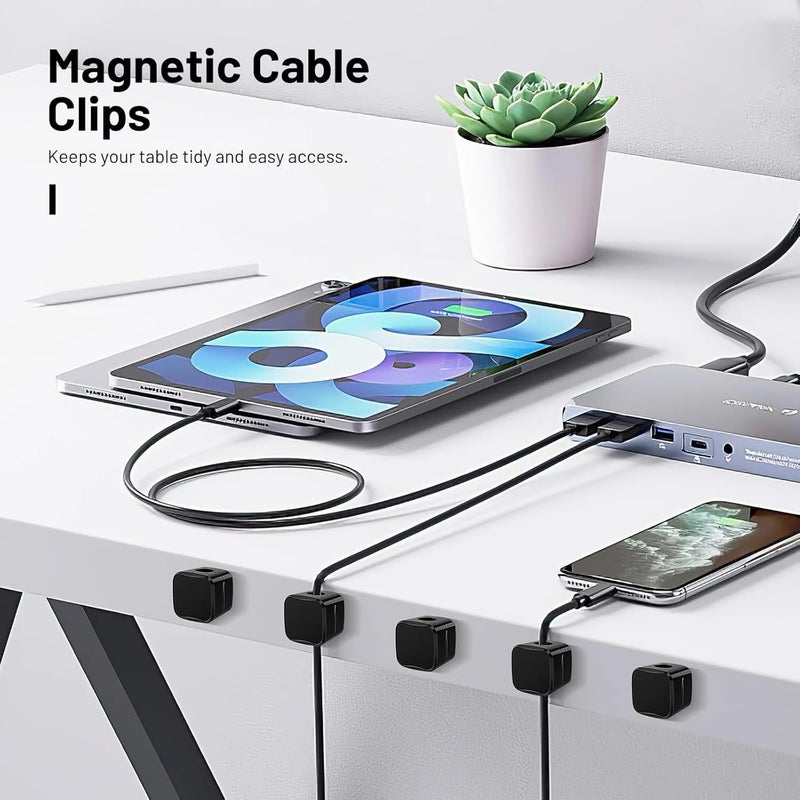 Evona 6 Pack Magnetic Cable Clip Organizer Cord Holder Adhesive Cable Management Wire Holder Keeper Organizer for Car Office Home Desktop Wall Night Table Phone Charger Wire Holder - Image 2