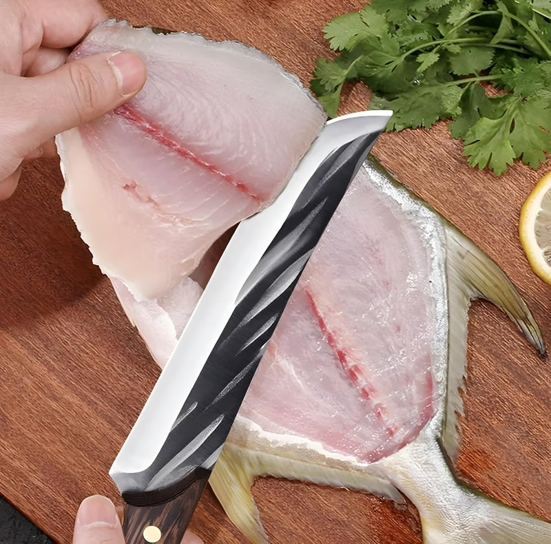 Wizbiz سكين مطبخ ويزبيز المصنوعة يدويًا لقص اللحم سكين جزار كاملة الشفرة سكاكين شيف من الفولاذ الكربوني العالي سكين تقطيع اللحم حادة مع مقبض خشبي للشواء - Image 2